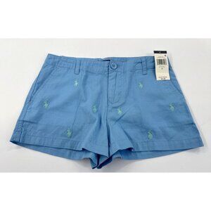 NEW Polo Ralph Lauren Shorts Youth Girls 12 Blue All Over Pony Logo Chino Preppy